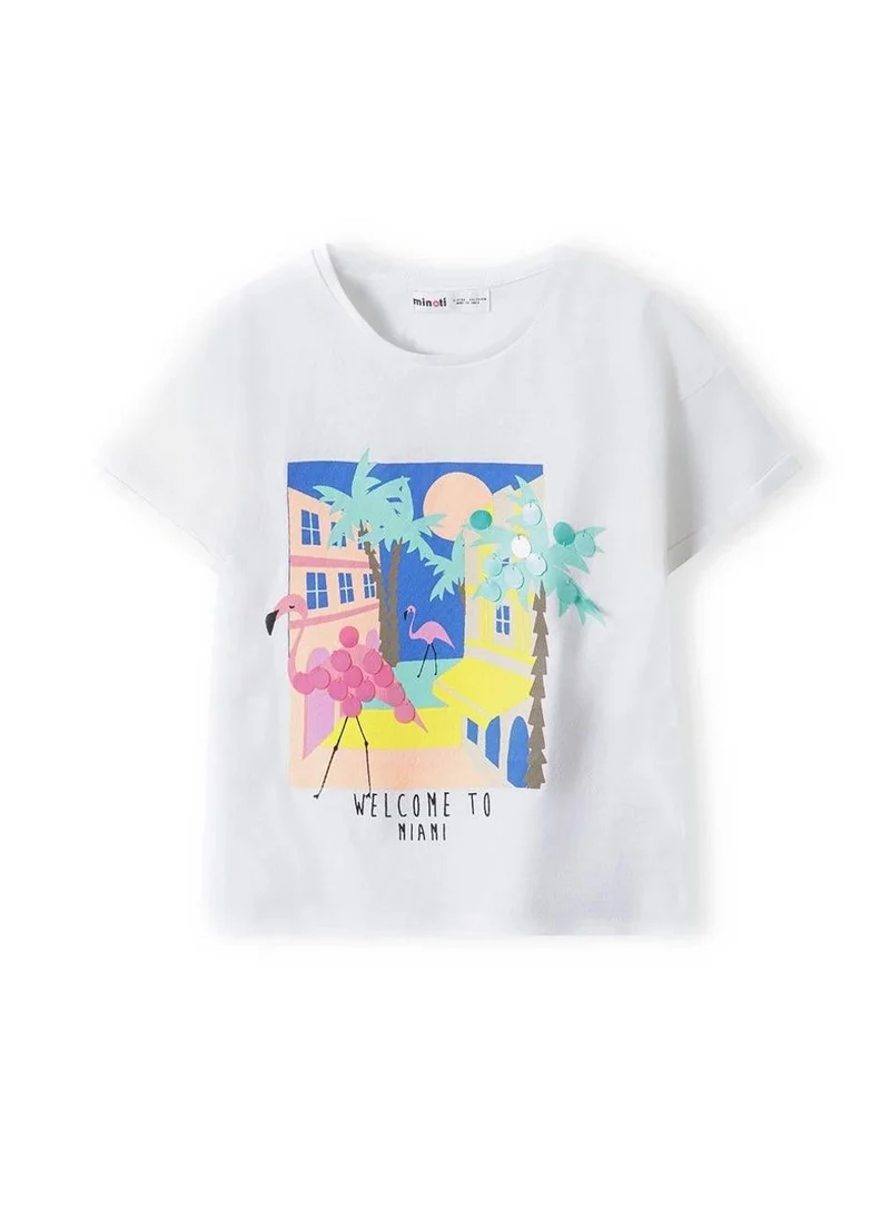 MINOTI Girls t-shirt with sequin decoration cream