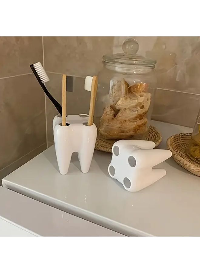 White Plastic Toothbrush Holder Durable Storage Organizer For Bathroom Accessories - Image 1