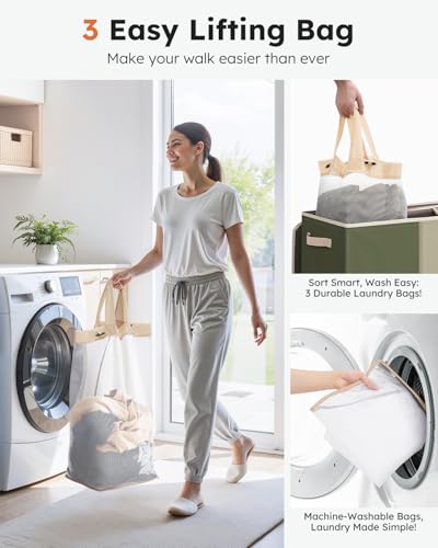 SOLEDI 180L 3-Section Laundry Hamper with Lid, Extra Large Dirty Clothes Basket with Sturdy Handles for Laundry Room & Bedroom - Durable Organizer for Sorting Laundry - Image 3