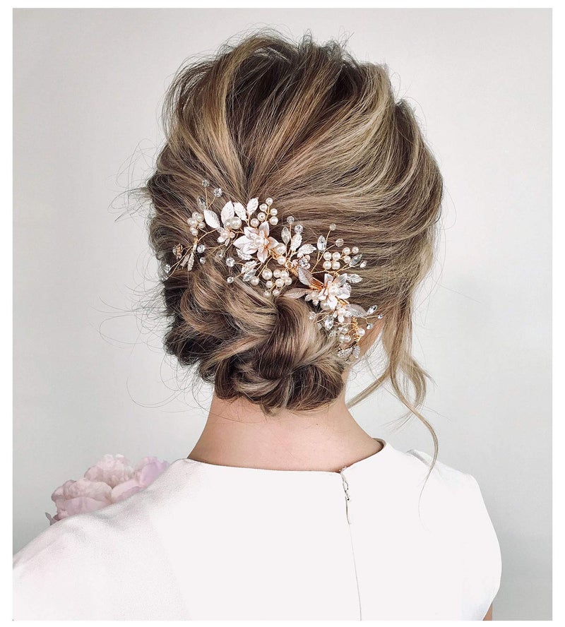 SWEETV Gold Wedding Hair Clip Comb Handmade Bridal Hair Accessories for Women Wedding - Image 1
