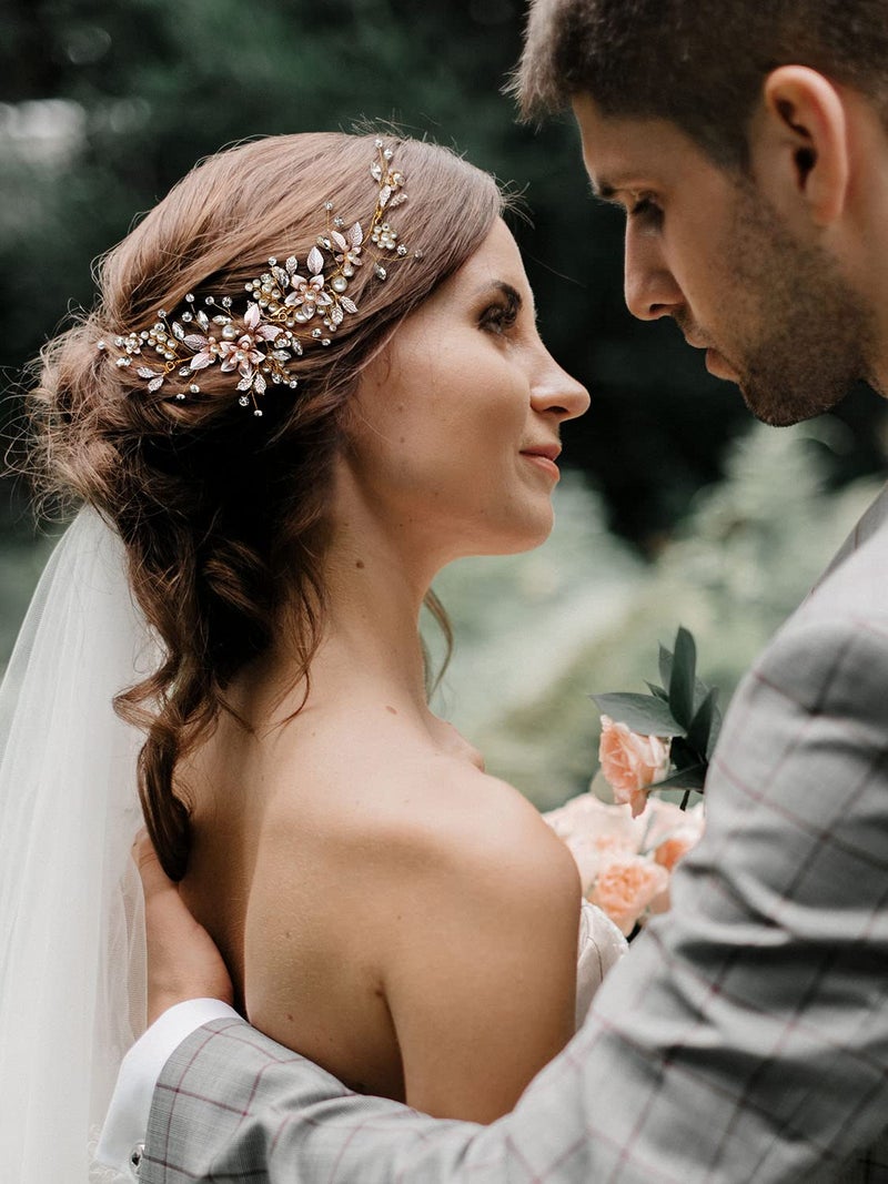 SWEETV Gold Wedding Hair Clip Comb Handmade Bridal Hair Accessories for Women Wedding - Image 3