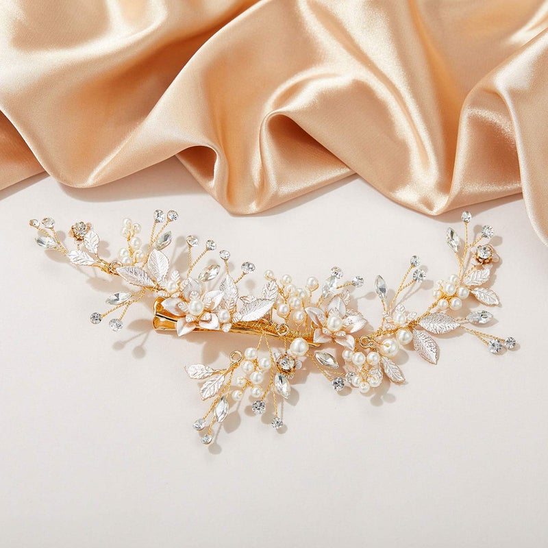 SWEETV Gold Wedding Hair Clip Comb Handmade Bridal Hair Accessories for Women Wedding - Image 4