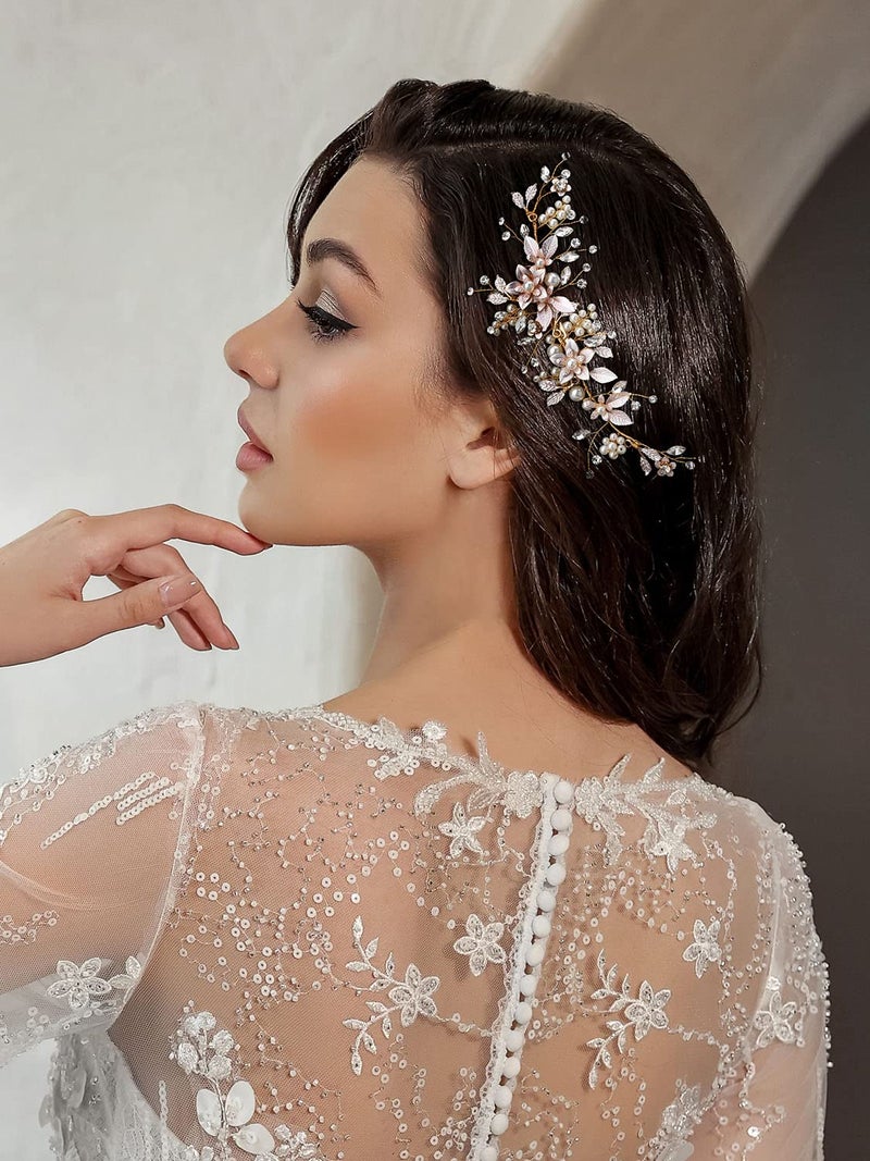 SWEETV Gold Wedding Hair Clip Comb Handmade Bridal Hair Accessories for Women Wedding - Image 2