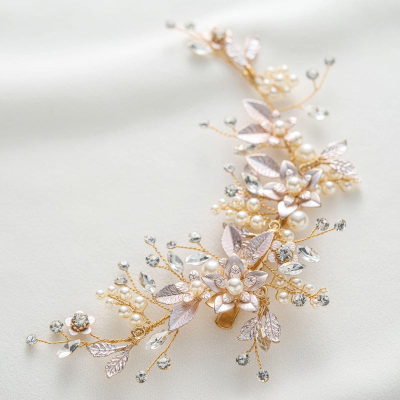 SWEETV Gold Wedding Hair Clip Comb Handmade Bridal Hair Accessories for Women Wedding - Image 5