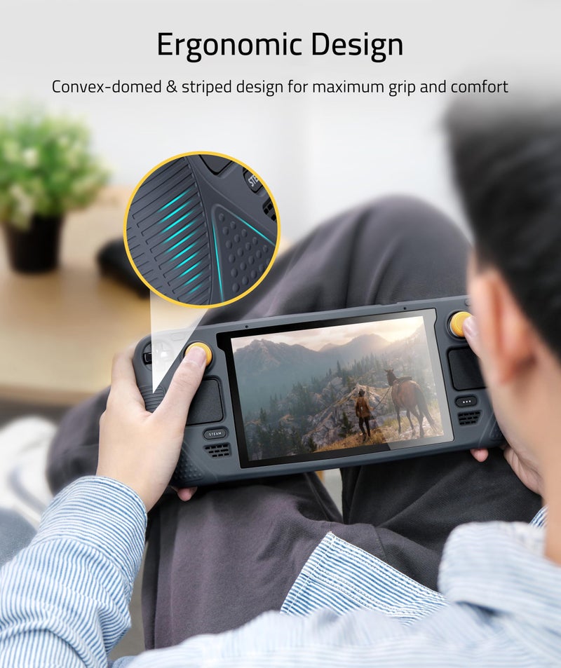 Syntech Protective Case Compatible with Steam Deck Accessories Console OLED/LCD, All-Round Protection with Non-Slip Thumb Grips, Silicone Cover for Enhanced Fit and Alignment-Gray - Image 4