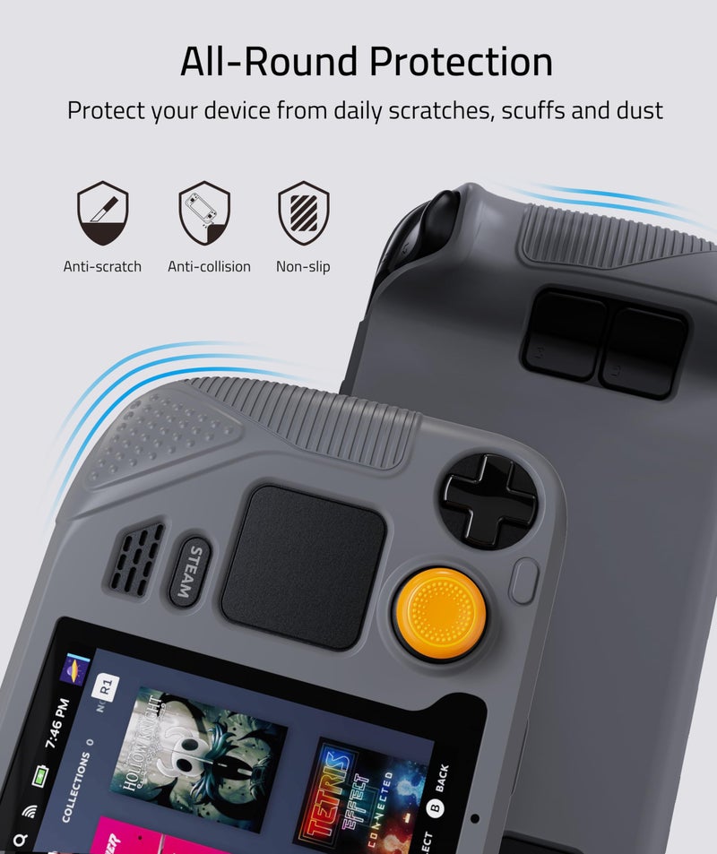 Syntech Protective Case Compatible with Steam Deck Accessories Console OLED/LCD, All-Round Protection with Non-Slip Thumb Grips, Silicone Cover for Enhanced Fit and Alignment-Gray - Image 2