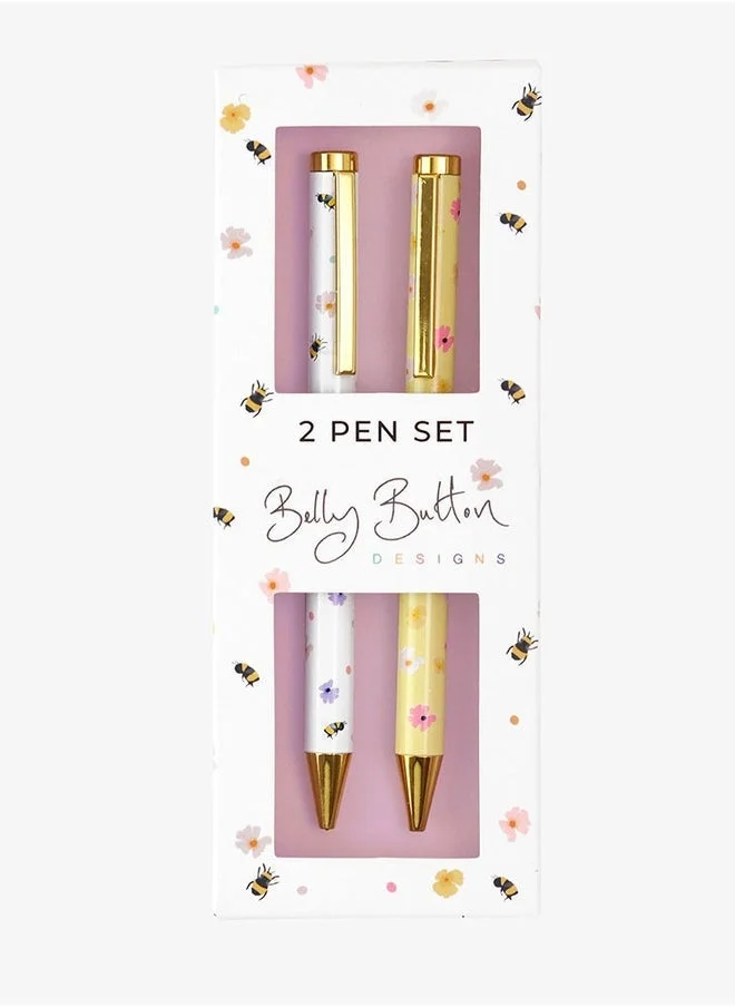 Belly Button Designs Bees Refillable Ballpoint Pens – 2-Piece Set with Twist Opening, Metallic Gold Finish, Smooth Ink Flow for Professional & Everyday Use