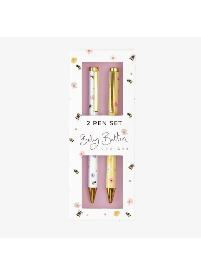 Belly Button Designs Bees Refillable Ballpoint Pens – 2-Piece Set with Twist Opening, Metallic Gold Finish, Smooth Ink Flow for Professional & Everyday Use