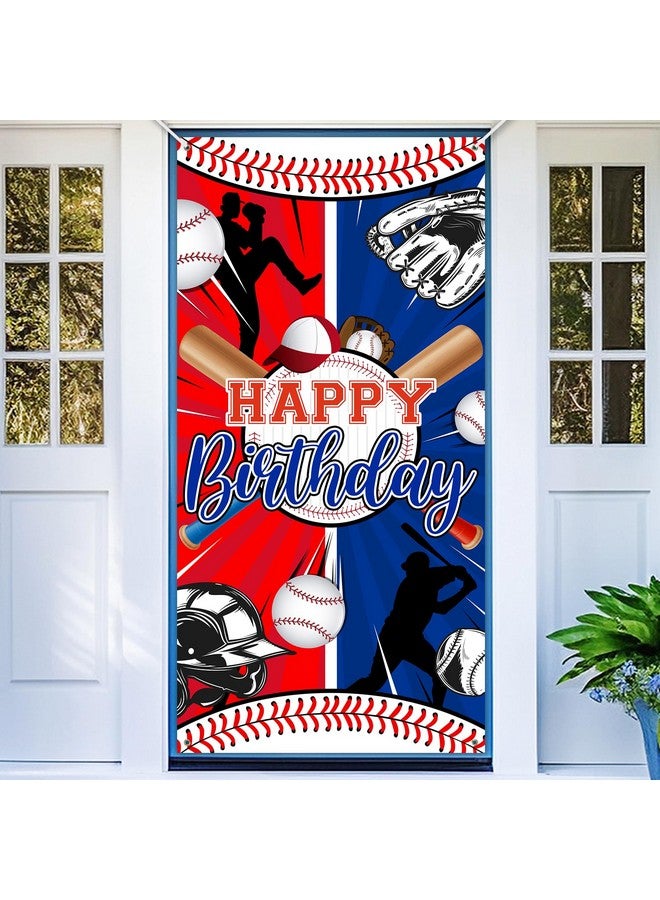 Avezano Baseball Party Decorations Baseball Happy Birthday Banner Sports Themed Birthday Door Cover Boys Kids Baseball Birthday Party Supplies - Image 1