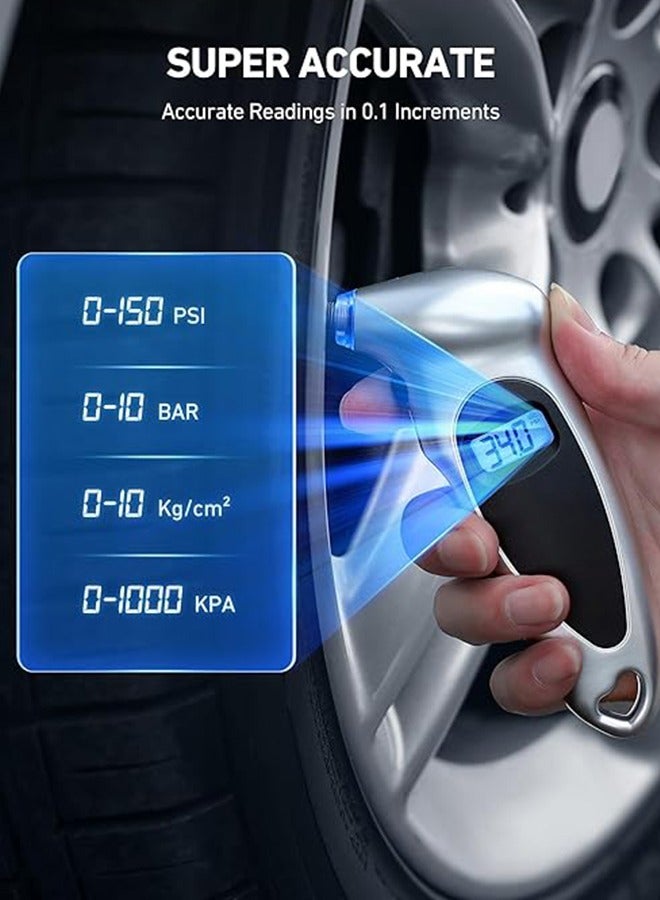 إسكدنيا مقياس ضغط الإطارات الرقمي، 150 رطل لكل بوصة مربعة، 4 إعدادات للسيارة والشاحنات والدراجات بإضاءة خلفية LCD ومقبض مانع للانزلاق، (خالية من البطارية) - Image 2