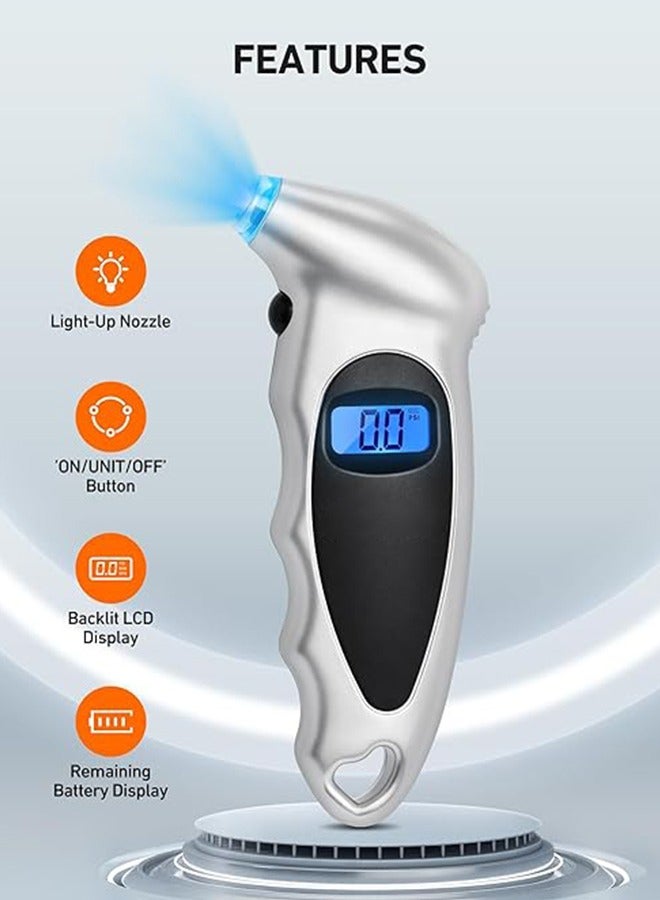 إسكدنيا مقياس ضغط الإطارات الرقمي، 150 رطل لكل بوصة مربعة، 4 إعدادات للسيارة والشاحنات والدراجات بإضاءة خلفية LCD ومقبض مانع للانزلاق، (خالية من البطارية) - Image 4