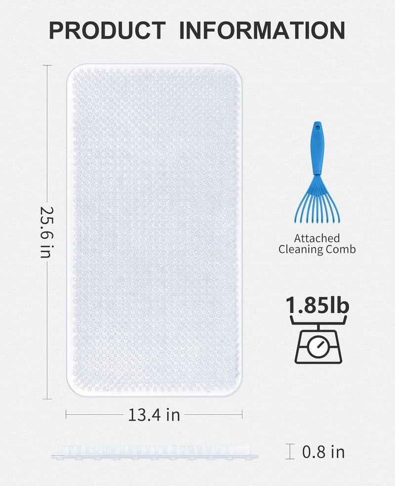OTHWAY Non Slip Grassy Bathtub Mat : 25.6X13.4 inches Sturdy But Soft Bath Mat_Quick Drain Shower Floor Mat with Soft Bristles for Scrubbing Feet (Clear) - Image 4