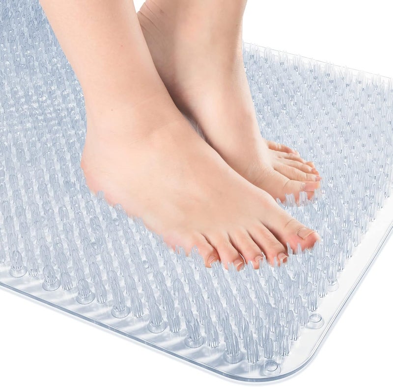 OTHWAY Non Slip Grassy Bathtub Mat : 25.6X13.4 inches Sturdy But Soft Bath Mat_Quick Drain Shower Floor Mat with Soft Bristles for Scrubbing Feet (Clear) - Image 1