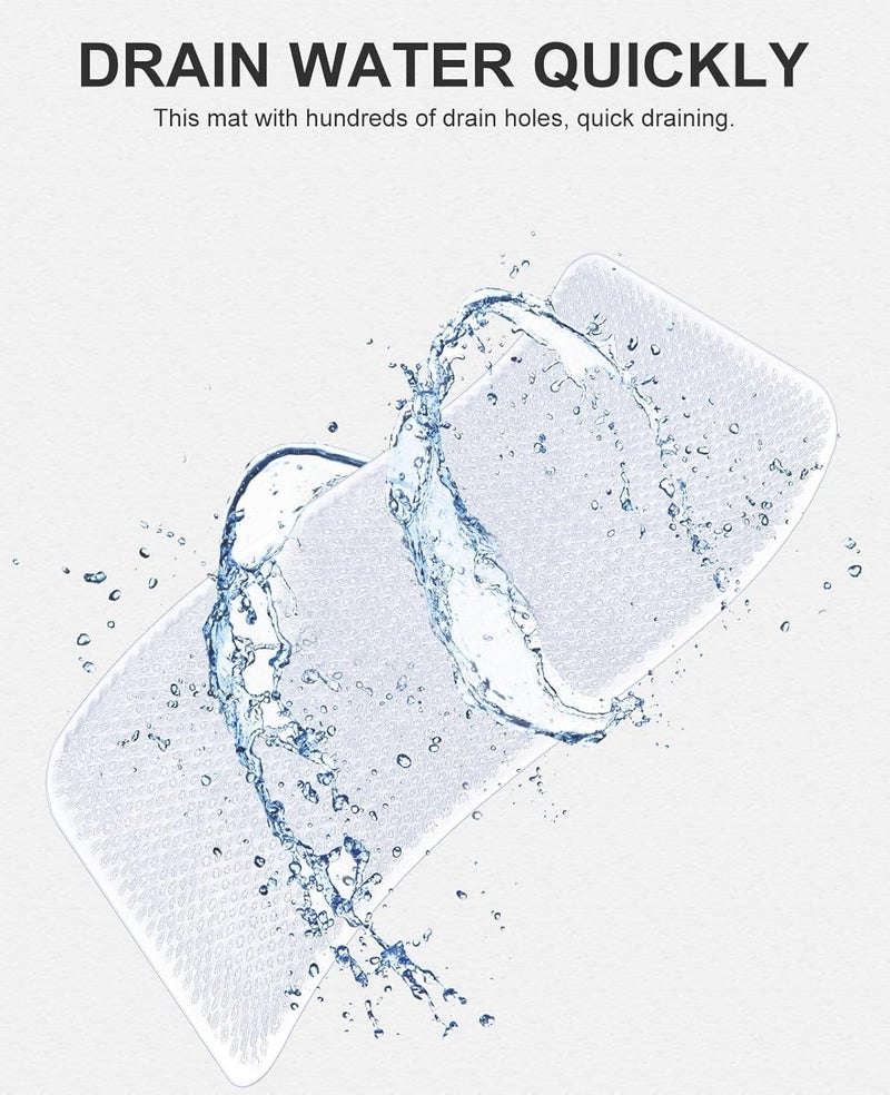 OTHWAY Non Slip Grassy Bathtub Mat : 25.6X13.4 inches Sturdy But Soft Bath Mat_Quick Drain Shower Floor Mat with Soft Bristles for Scrubbing Feet (Clear) - Image 2
