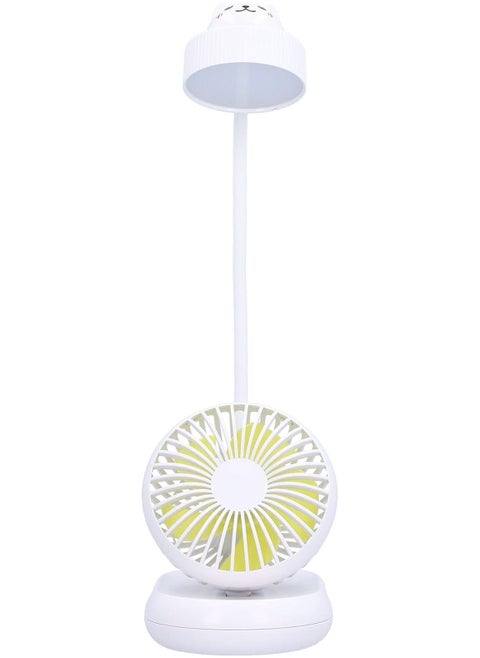 2-in-1 Desk Lamp & USB Rechargeable Fan – Adjustable LED Light with Cooling Fan for Home, Office, or Study, White