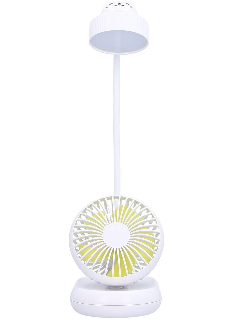 2-in-1 Desk Lamp & USB Rechargeable Fan – Adjustable LED Light with Cooling Fan for Home, Office, or Study, White