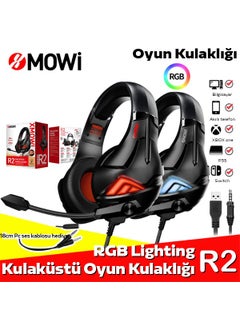 xMOWi R2 Gaming RGB Gaming Headset with Microphone Noise Canceling Headphones AL-34552BLACK - Red  - Image 2