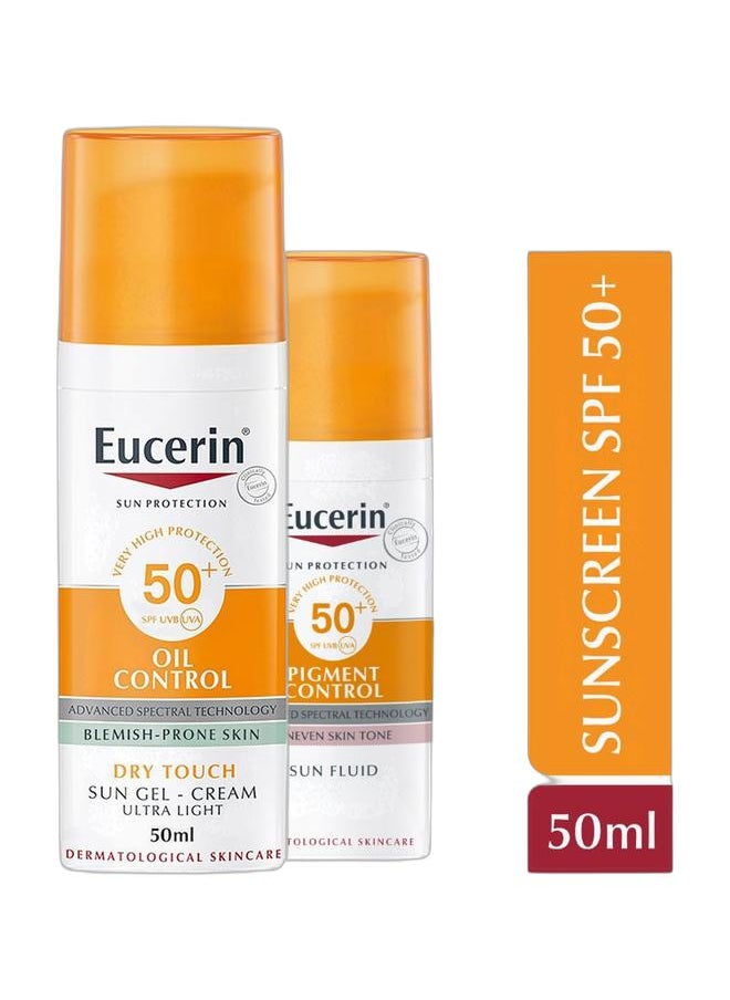 Eucerin Advanced Sun Protection & Blemish Control Duo – Face Sunscreen Oil Control Gel-Cream 50ml & Pigment Control Sun Fluid SPF50+ 50ml – Oil-Free UVA/UVB Protection for Blemish-Prone & Uneven Skin Tone  - Image 1