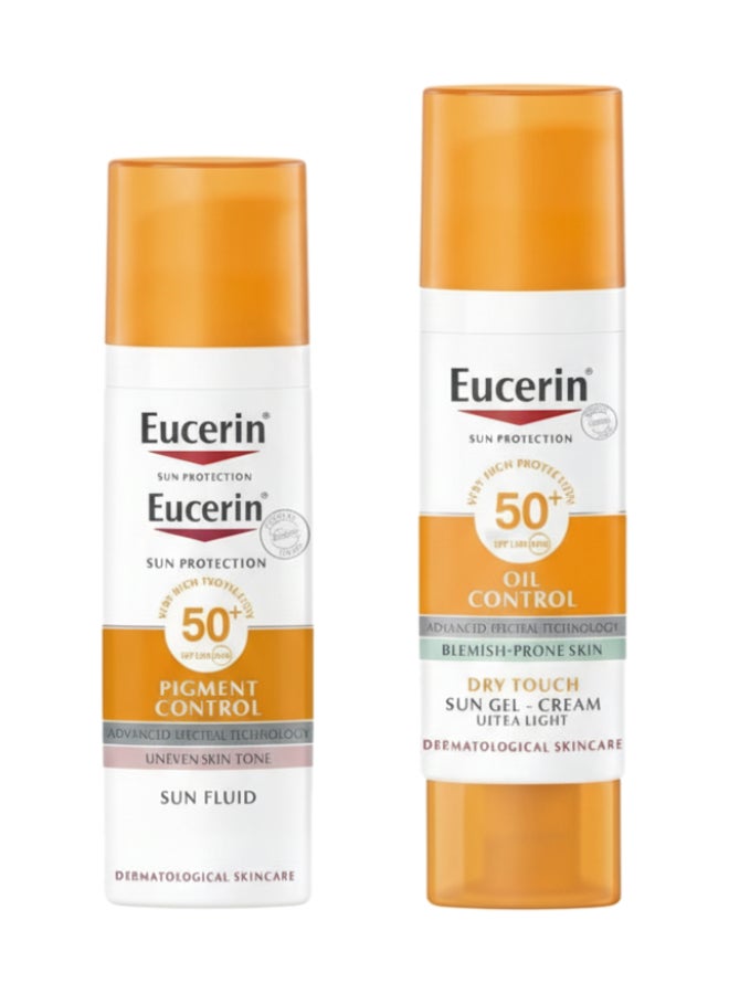 Eucerin Advanced Sun Protection & Blemish Control Duo – Face Sunscreen Oil Control Gel-Cream 50ml & Pigment Control Sun Fluid SPF50+ 50ml – Oil-Free UVA/UVB Protection for Blemish-Prone & Uneven Skin Tone - Image 1