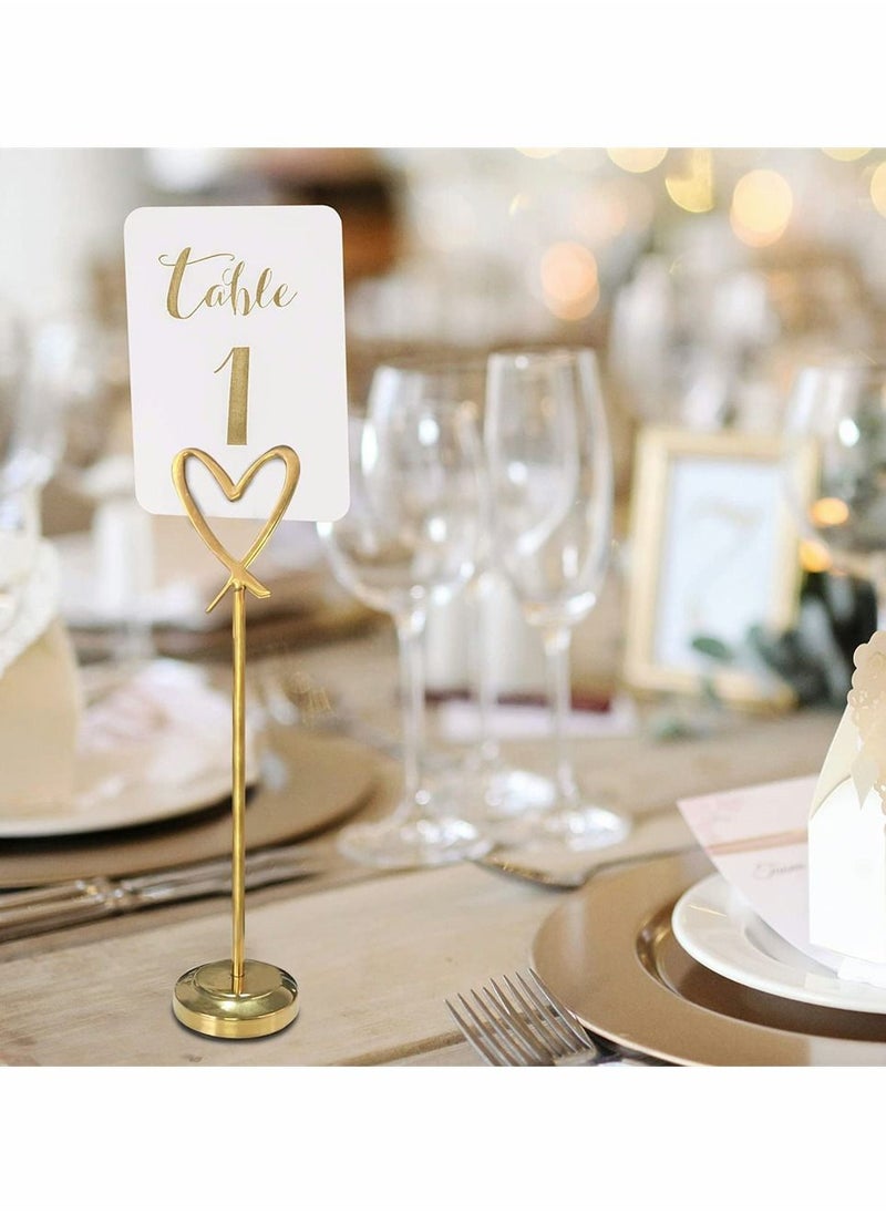 SYOSI 5 Pcs Mini Place Card Holders, Heart Shape Clip Place Cards Holder, Cute Table Card Holder Table Picture Stands, Wire Photo Holder Menu Memo Clips, Idea for Wedding, Anniversary Party (Gold)  - Image 2