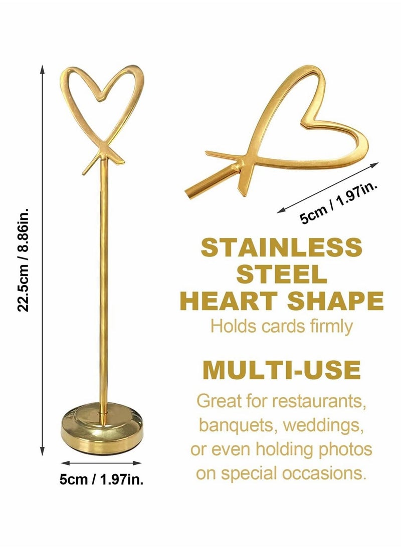 SYOSI 5 Pcs Mini Place Card Holders, Heart Shape Clip Place Cards Holder, Cute Table Card Holder Table Picture Stands, Wire Photo Holder Menu Memo Clips, Idea for Wedding, Anniversary Party (Gold)  - Image 5