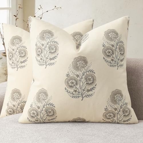 YCOLL Vintage Floral Print Pillow Covers 20x20 Set of 2 Patterned Accent Decorative Cushion Covers Modern Farmhouse Throw Pillow Covers for Sofa Couch Chair Bed Living Room Home Decor Light Taupe - Image 1
