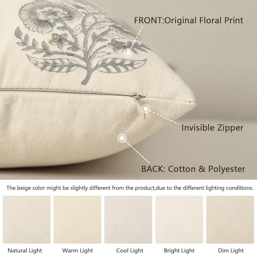 YCOLL Vintage Floral Print Pillow Covers 20x20 Set of 2 Patterned Accent Decorative Cushion Covers Modern Farmhouse Throw Pillow Covers for Sofa Couch Chair Bed Living Room Home Decor Light Taupe - Image 3