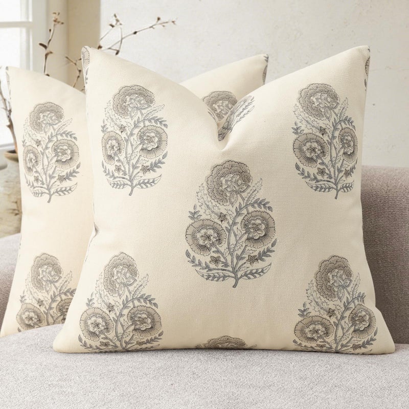 YCOLL Vintage Floral Print Pillow Covers 20x20 Set of 2 Patterned Accent Decorative Cushion Covers Modern Farmhouse Throw Pillow Covers for Sofa Couch Chair Bed Living Room Home Decor Light Taupe - Image 2