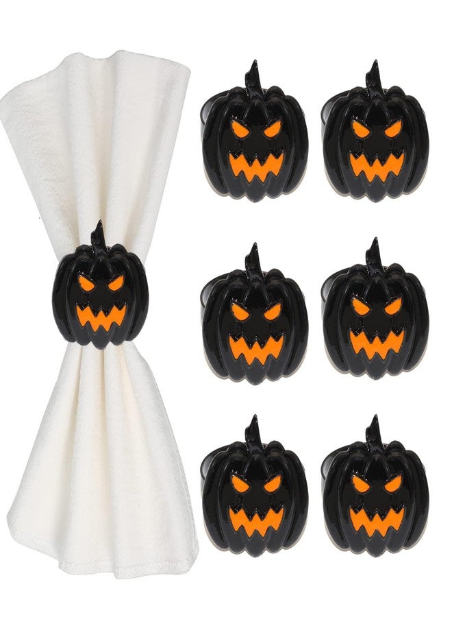 Furimuk 6 Pcs Halloween Napkin Rings Set Pumpkin Napkin Ring Holders Black Spooky Metal Alloy Serviette Buckles for Halloween Kitchen Dinner Table Party Decorations - Image 1