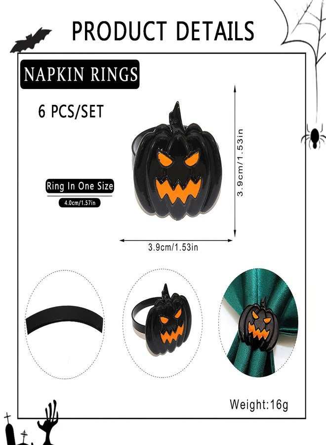 Furimuk 6 Pcs Halloween Napkin Rings Set Pumpkin Napkin Ring Holders Black Spooky Metal Alloy Serviette Buckles for Halloween Kitchen Dinner Table Party Decorations - Image 2