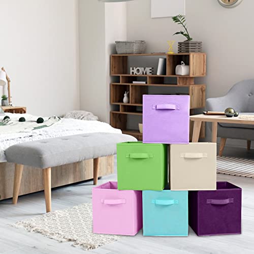 PowerKing Collapsible Storage Cubes with Handles, Fabric Foldable Bins for Closet Shelves, Durable Organization Storage Bins, 10.5'' x 11'' x 10.5'' (6 Colors, 6Pack) - Image 2