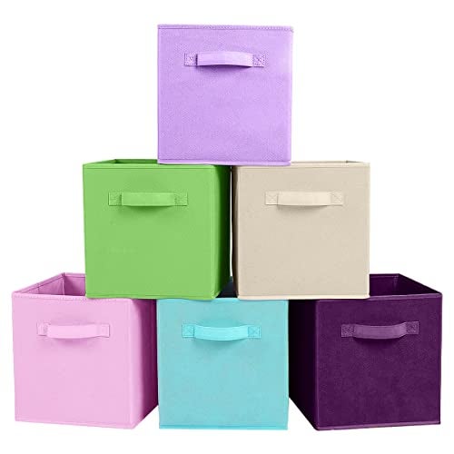 PowerKing Collapsible Storage Cubes with Handles, Fabric Foldable Bins for Closet Shelves, Durable Organization Storage Bins, 10.5'' x 11'' x 10.5'' (6 Colors, 6Pack) - Image 1