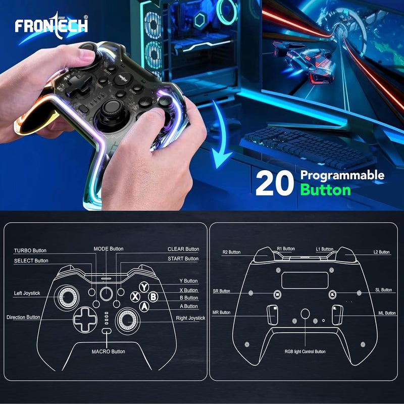 FRONTECH Fire Pro Wireless Gaming Pad with 2.4GHz | Dual Vibration Motors | RGB Lighting|Trigger Button|Compatible with PS3, PC & Android TV (GP-0002, Black) - Image 4