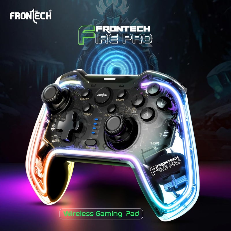 FRONTECH Fire Pro Wireless Gaming Pad with 2.4GHz | Dual Vibration Motors | RGB Lighting|Trigger Button|Compatible with PS3, PC & Android TV (GP-0002, Black) - Image 2