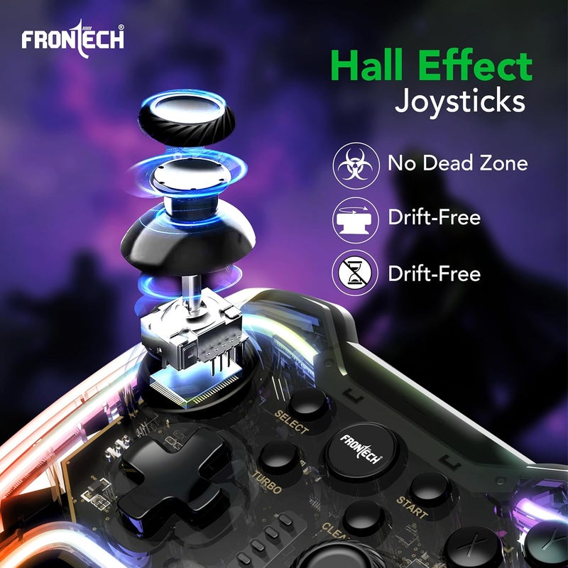 FRONTECH Fire Pro Wireless Gaming Pad with 2.4GHz | Dual Vibration Motors | RGB Lighting|Trigger Button|Compatible with PS3, PC & Android TV (GP-0002, Black) - Image 5