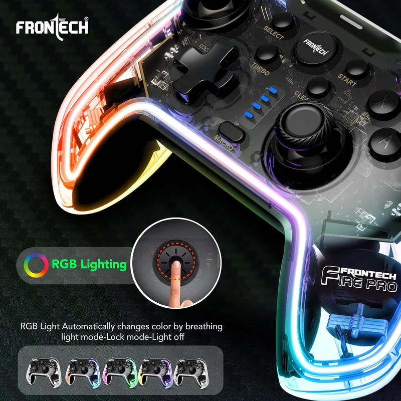 FRONTECH Fire Pro Wireless Gaming Pad with 2.4GHz | Dual Vibration Motors | RGB Lighting|Trigger Button|Compatible with PS3, PC & Android TV (GP-0002, Black) - Image 3