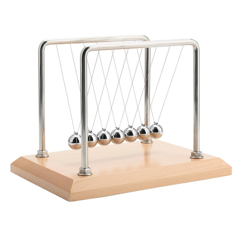 CERROPI Large Newtons Cradle Pendulum with 7 Balls Physics Perpetual Motion Desk Toys for Office Calm Down Fidgets 50 Sec Swingtime Beech Base - Image 4