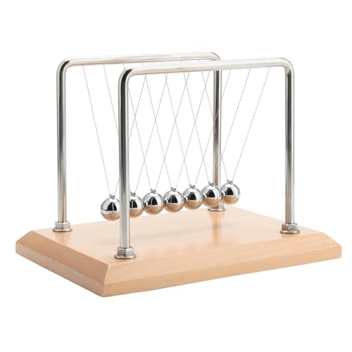 CERROPI Large Newtons Cradle Pendulum with 7 Balls Physics Perpetual Motion Desk Toys for Office Calm Down Fidgets 50 Sec Swingtime Beech Base - Image 1