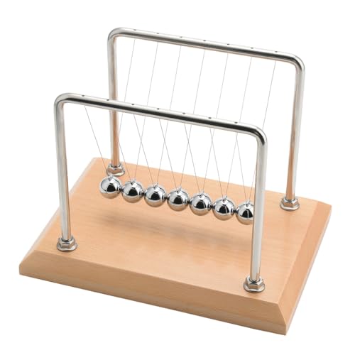 CERROPI Large Newtons Cradle Pendulum with 7 Balls Physics Perpetual Motion Desk Toys for Office Calm Down Fidgets 50 Sec Swingtime Beech Base - Image 5
