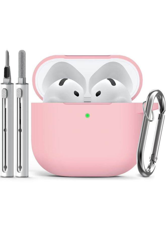 Suitable For Airpods Protective Cover Apple Bluetooth Earphone Shell Plus Cleaning Pen Suit-Color:Pink-Model:airpods 4 - Image 1