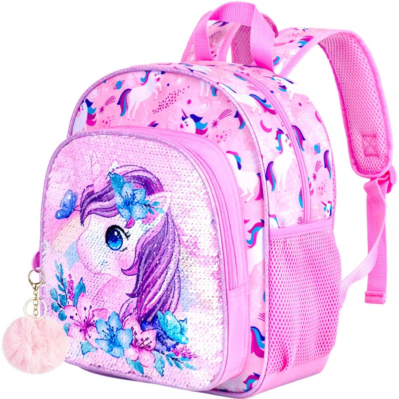 Toddler Backpack for Girls Cute Unicorn Bookbag for Little Kids 12 Sequin Kindergarten Preschool Schoolbag