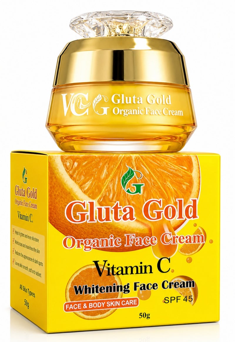 جلوتا جولد كريم جلوتا جولد العضوي لتفتيح الوجه بفيتامين سي مع عامل حماية SPF 45، 50 جرام - Image 1