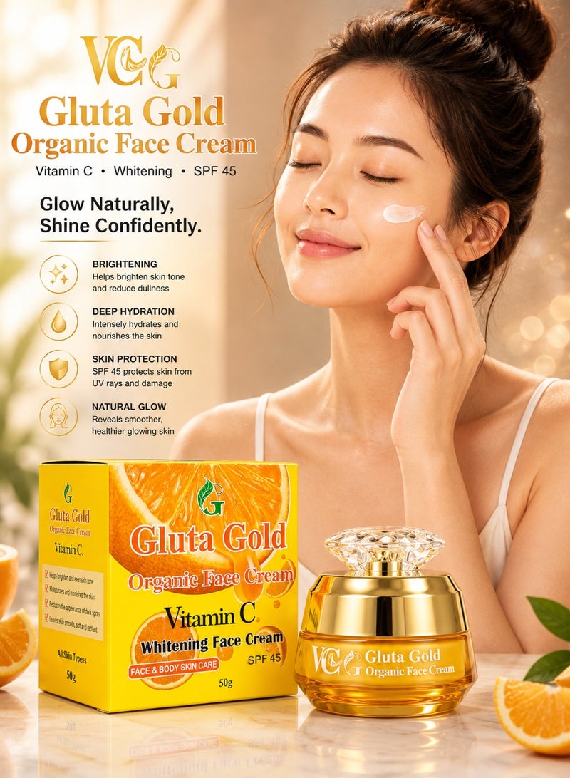 جلوتا جولد كريم جلوتا جولد العضوي لتفتيح الوجه بفيتامين سي مع عامل حماية SPF 45، 50 جرام - Image 2