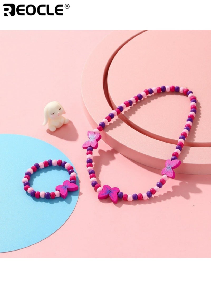 ريوكل قطعتان من مجموعة مجوهرات الأطفال الفاكهية عقد وسوار خرز إكسسوارات للارتداء اليومي العارض مجموعة إكسسوارات مرحة - Image 1