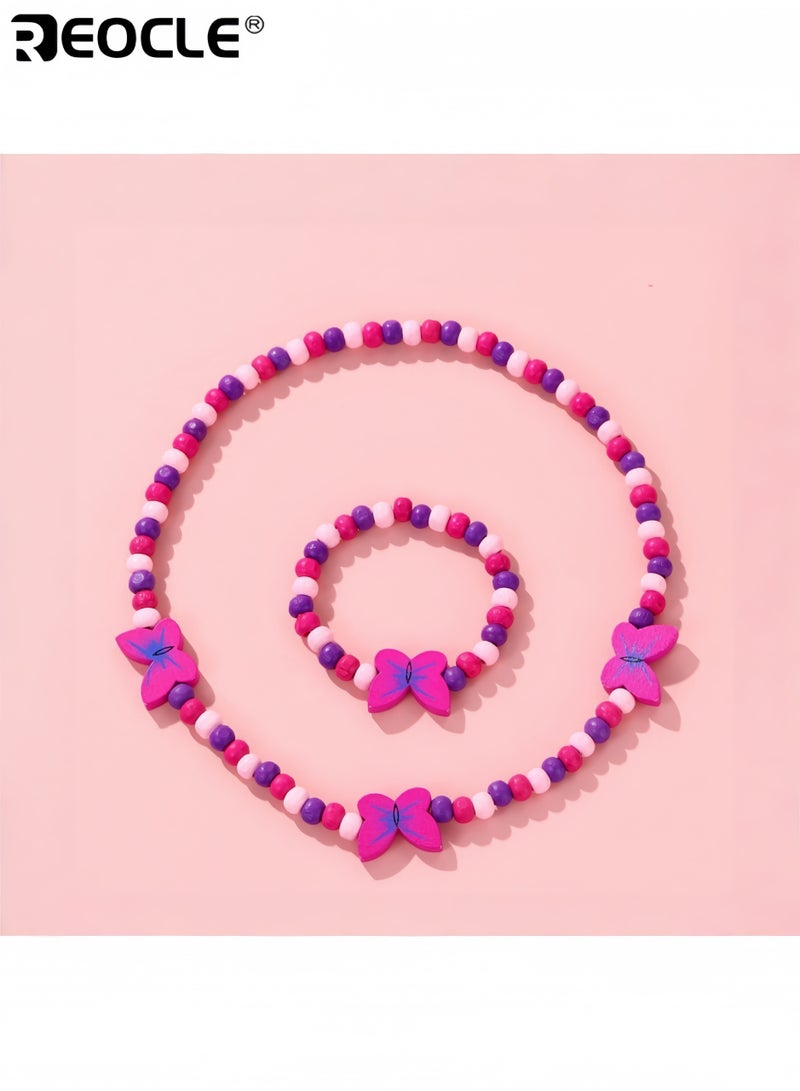 ريوكل قطعتان من مجموعة مجوهرات الأطفال الفاكهية عقد وسوار خرز إكسسوارات للارتداء اليومي العارض مجموعة إكسسوارات مرحة - Image 2