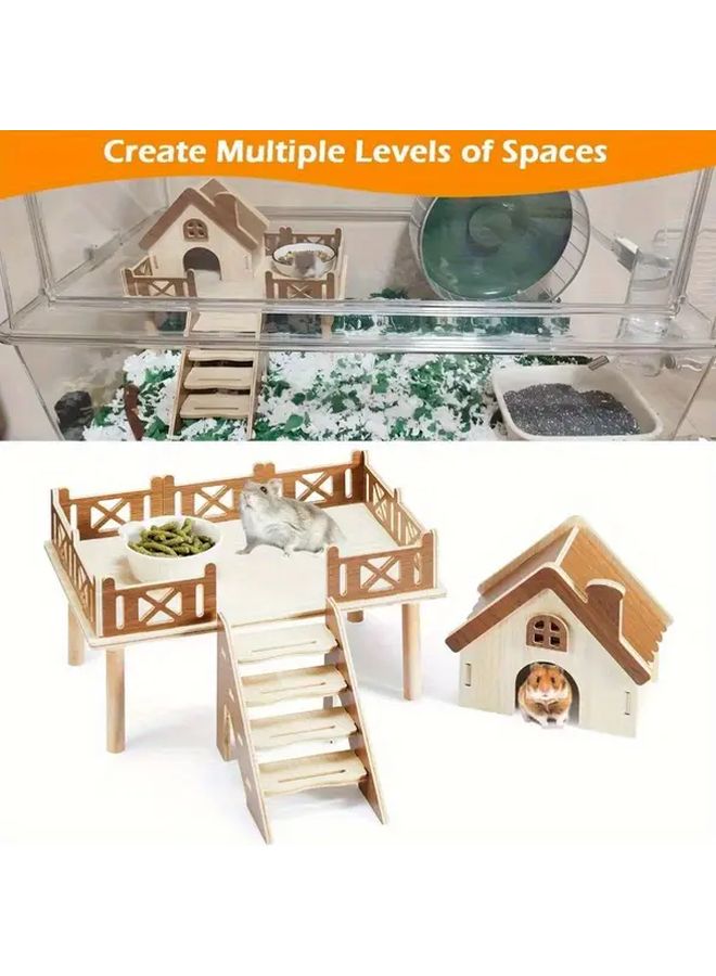 1 منصة خشبية منزل للهامستر مع سلم مكان اختباء الهامستر السوري إكسسوار قفص - Image 5
