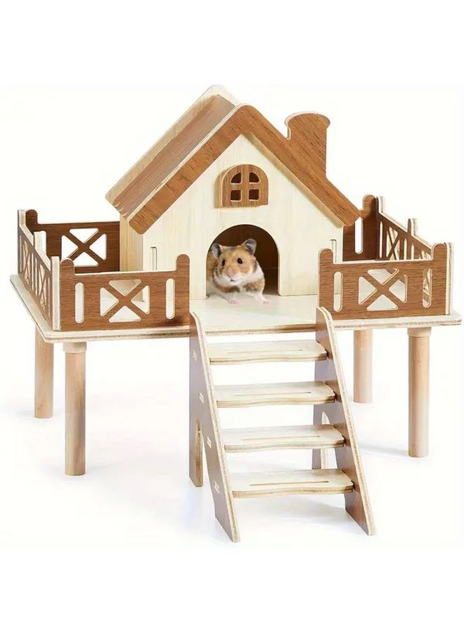 1 منصة خشبية منزل للهامستر مع سلم مكان اختباء الهامستر السوري إكسسوار قفص - Image 1