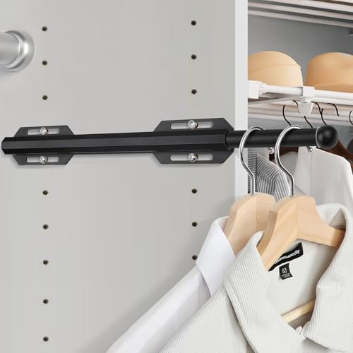 FOTRIC Valet Rod For Closet Pull Out, Heavy Duty Adjustable Valet Rod For Closet, Laundry Room, Bedroom, Bathroom (Black) - Image 1