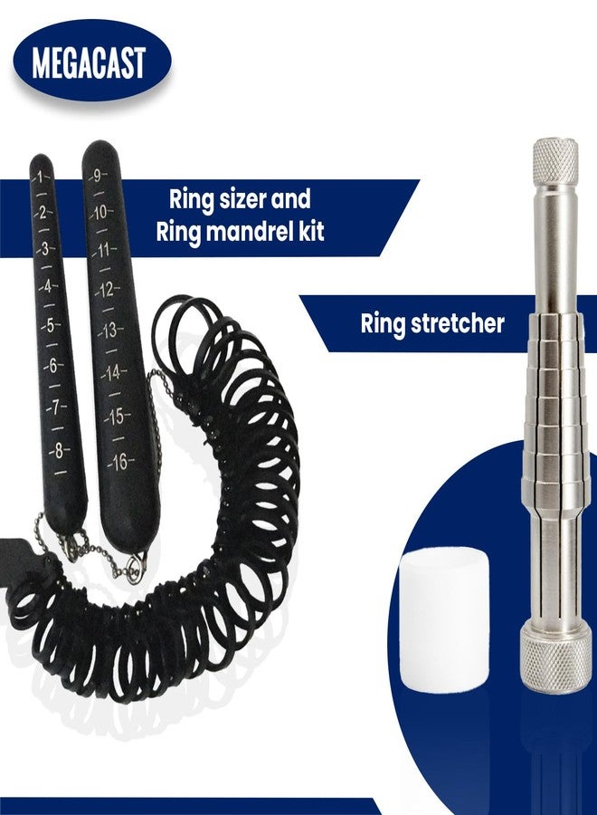 MegaCast Ring Stretcher Set with Ring Sizer Tool, Solid Steel Ring Size Adjuster & Finger Size Gauge Tool with Plastic Mandrel kit for Precise Ring Resizing and Measurement - Image 2