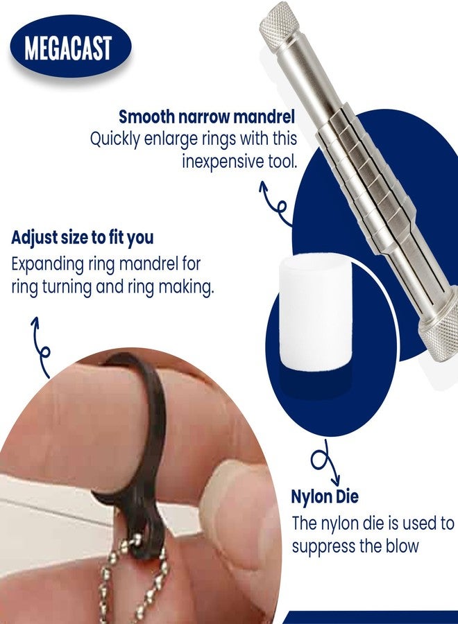 MegaCast Ring Stretcher Set with Ring Sizer Tool, Solid Steel Ring Size Adjuster & Finger Size Gauge Tool with Plastic Mandrel kit for Precise Ring Resizing and Measurement - Image 3